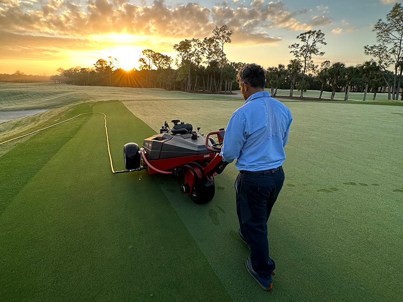 Darren Davis aerating at Olde Florida Golf Club