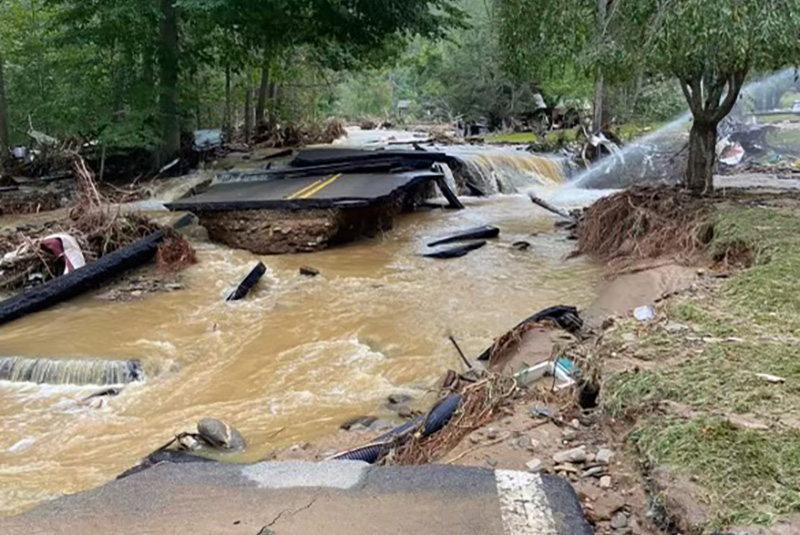 Road flooding in North Carolina following Hurricane Helene