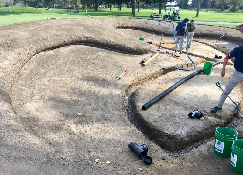Bunker edges: Inverted-sod technique Bunker drainage