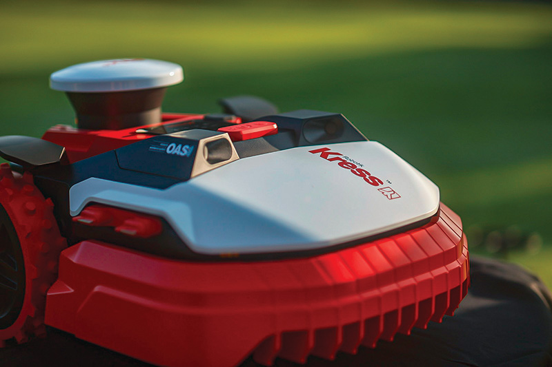 Red autonomous mower