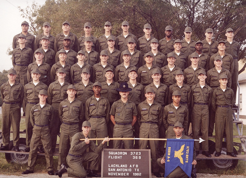1982 photo of McCall with a group at Air Force basic training
