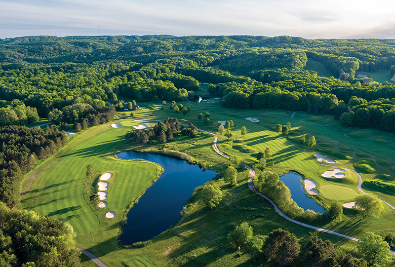 Aerial view of No. 13 hole at Highlands at Harbor Springs