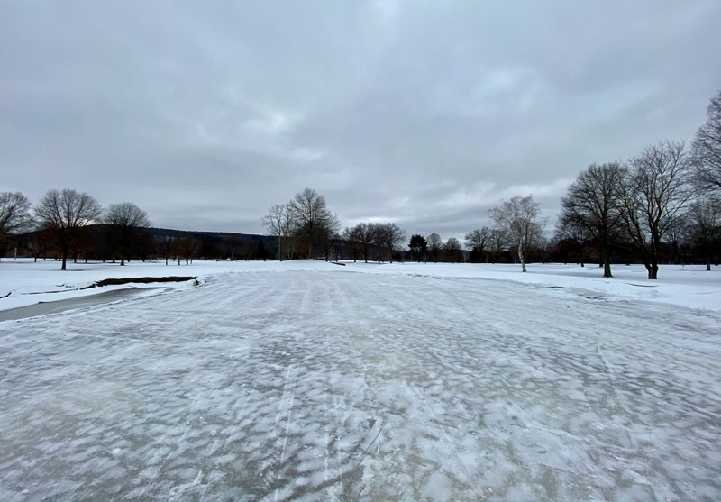 Iced in at En-Joie Golf Club Ice-covered turfgrass