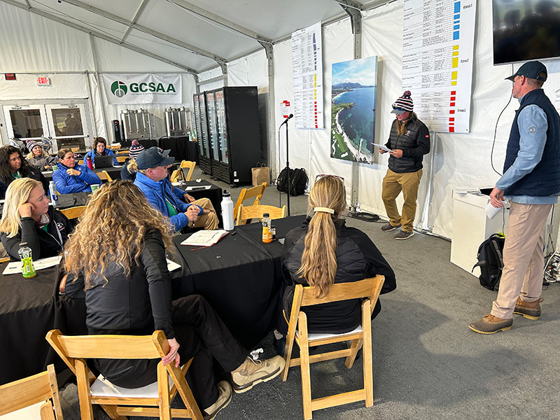 Cole Petrick and course volunteers at the U.S. Women's Open in volunteer headquarters