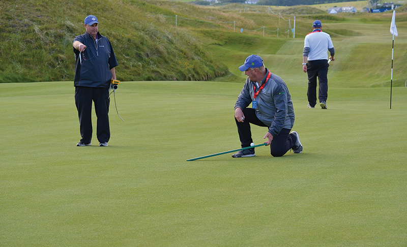 Bill Murray compiling Stimpmeter readings at the 2019 Irish Open.