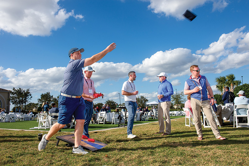 Cornhole game at tournament reception