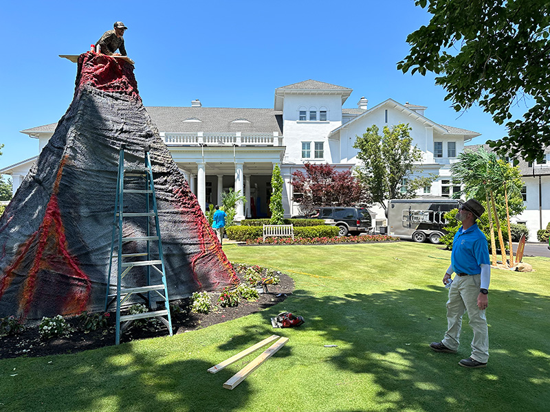 fake volcano under construction at Cincinnati Country Club