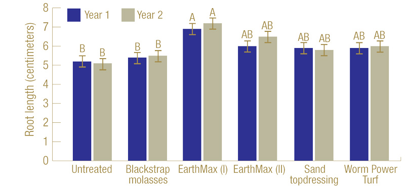 Evaluating biological thatch control in turfgrass Turfgrass rooting length