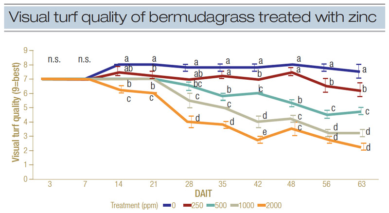 Heavy metal effects on golf course greens Zinc effects grass