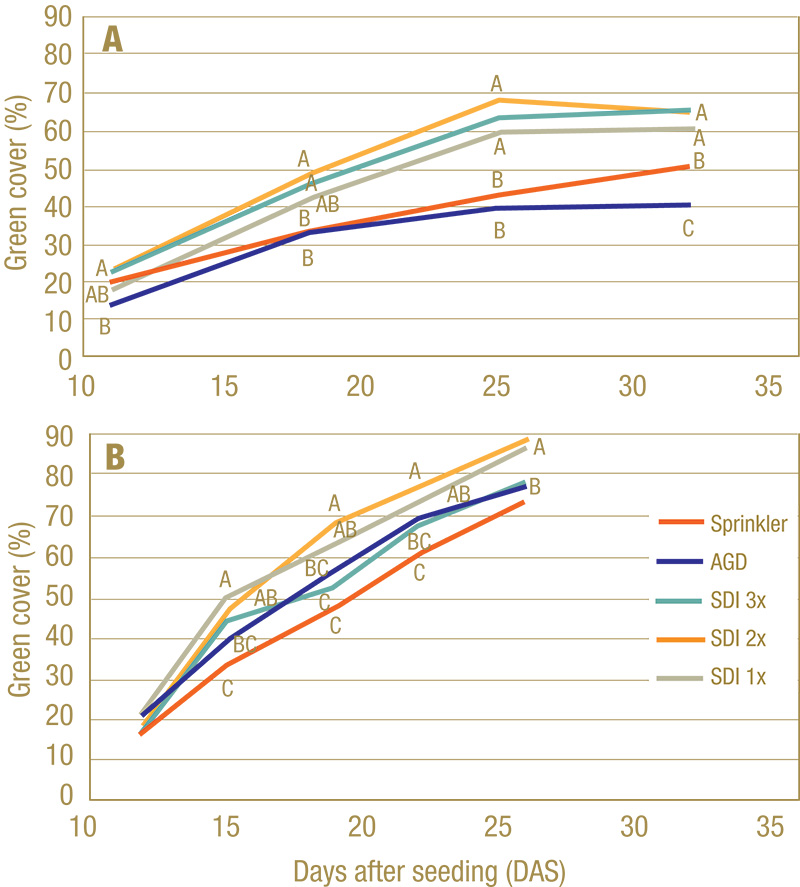 Percentage green cover among irrigation treatments